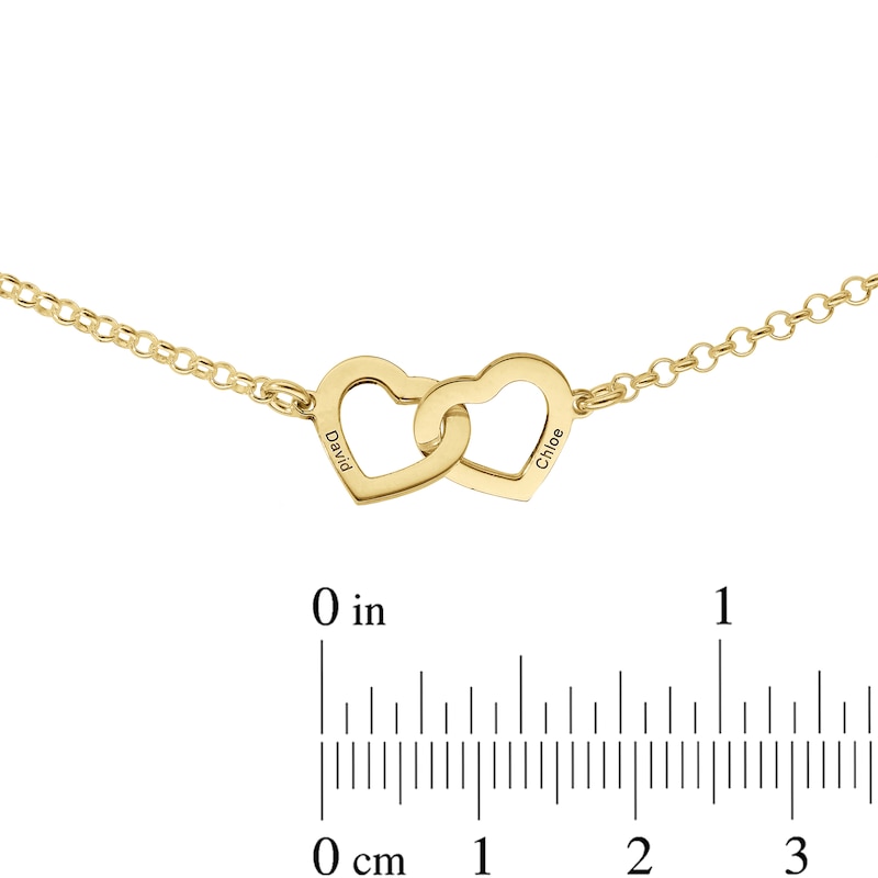 14K Gold Plated Two Name Interlocking Hearts Anklet - 10"
