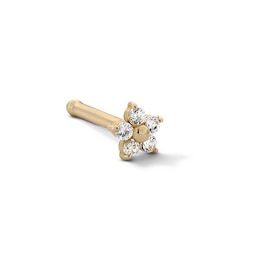 14K Semi-Solid Gold CZ Flower Nose Stud - 20G