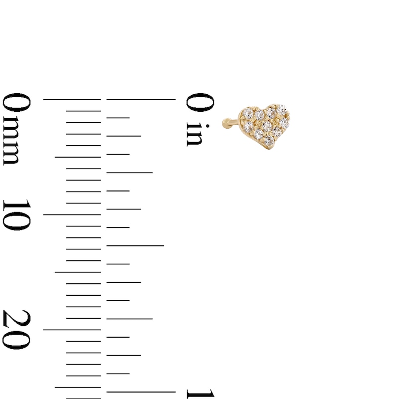 14K Solid Gold CZ Heart Nose Stud - 24G