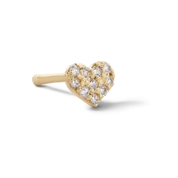 14K Solid Gold CZ Heart Nose Stud - 20G