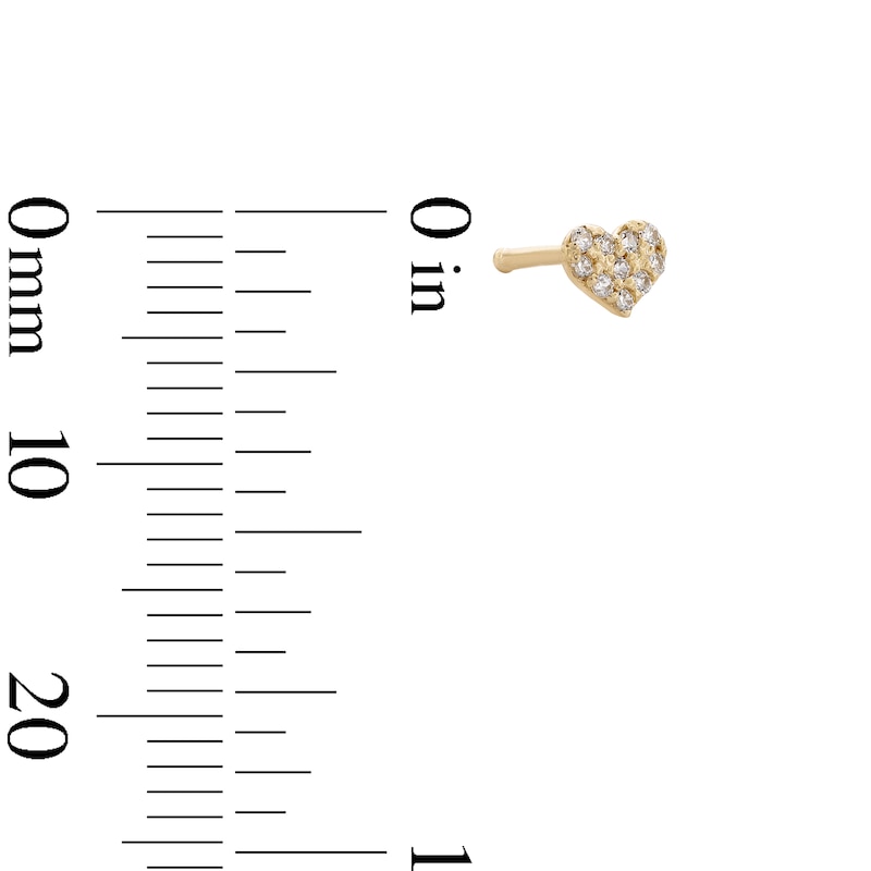 14K Solid Gold CZ Heart Nose Stud - 20G