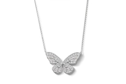 Sterling Silver CZ Butterfly Pendant Necklace - 16&quot; + 2&quot;