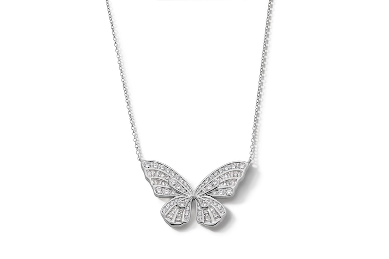 Main Image 1 of Sterling Silver CZ Butterfly Pendant Necklace - 16&quot; + 2&quot;