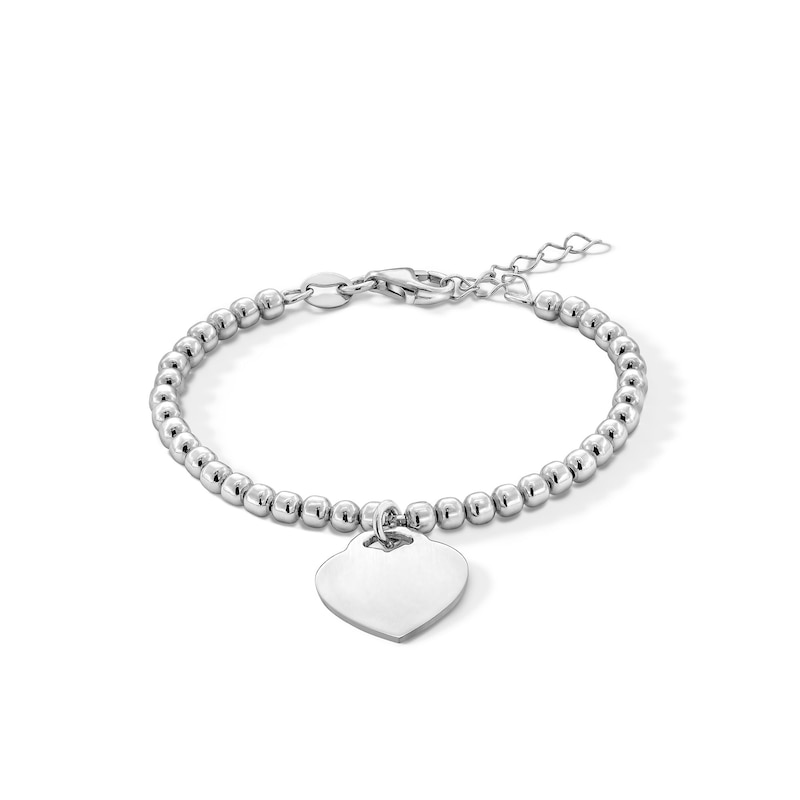 Main Image 1 of Child's Sterling Silver Bead Chain Bracelet with Heart - 5&quot; + 1&quot;