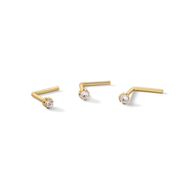 14K Solid Gold CZ Nose Stud Set - 20G 3/16&quot;