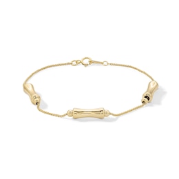 10K Solid Gold Bamboo Station Wheat Chain Bracelet - 7.5&quot;