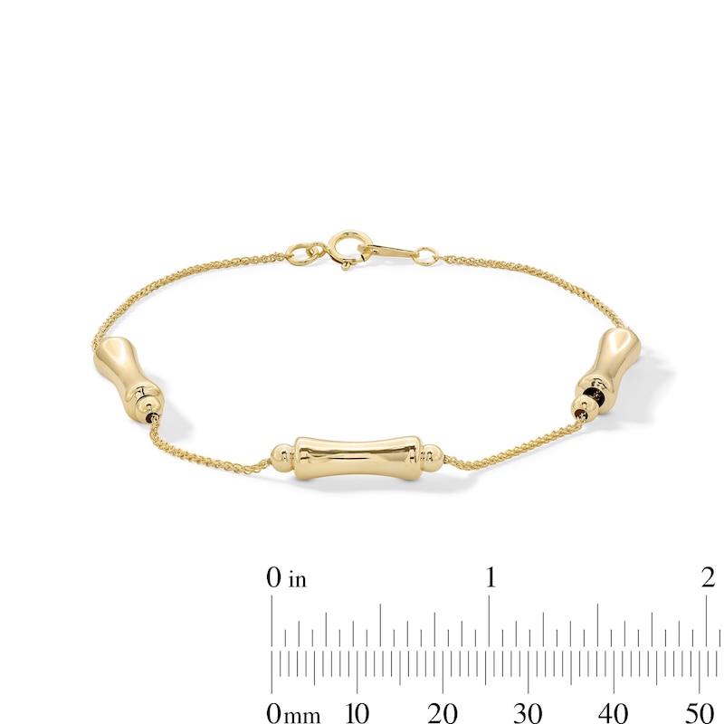 Main Image 3 of 10K Solid Gold Bamboo Station Wheat Chain Bracelet - 7.5&quot;