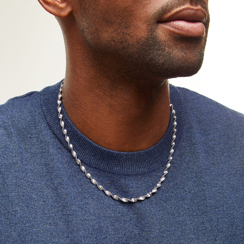 Main Image 2 of ​​​​​​​​​​​​​​Sterling Silver Diamond-Cut Twisted Herringbone Chain Made in Italy - 20&quot;