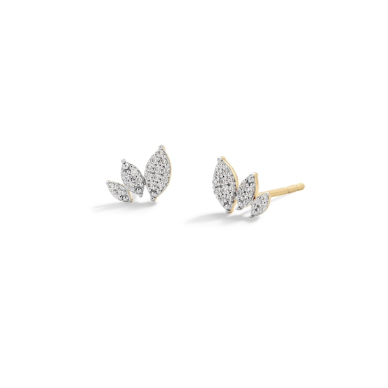 14K Gold Plated 1/10 CT. T.W. Diamond Flower Petal Studs