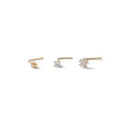 14K Semi-Solid, Hollow, and Solid Gold CZ Three Nose Stud Set - 24G