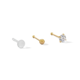 14K Hollow and Semi-Solid Gold CZ Nose Stud Set - 24G