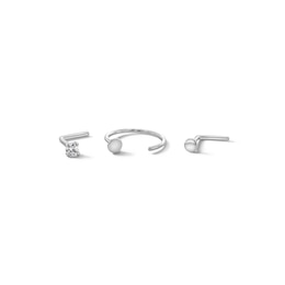 14K Semi-Solid White Gold CZ Three Piece Nose Stud Set - 22G