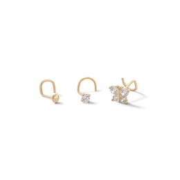 14K Semi-Solid, Hollow, and Solid Gold CZ Nose Stud Set - 24G