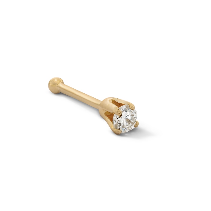 14K Solid Gold Diamond Accent Nose Stud - 24G 3/8"