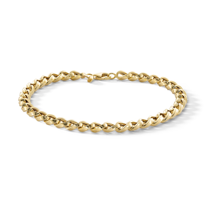 Main Image 1 of 10K Hollow Gold Square Open Curb Chain Bracelet Made in Italy - 7.5&quot;