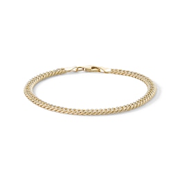 10K Hollow Gold Diamond-Cut Double Curb Chain Bracelet Made in Italy - 7.5&quot;