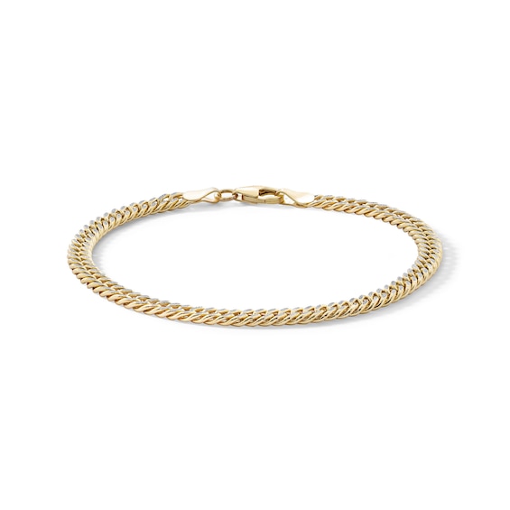 10K Hollow Gold Diamond-Cut Double Curb Chain Bracelet Made in Italy - 7.5"