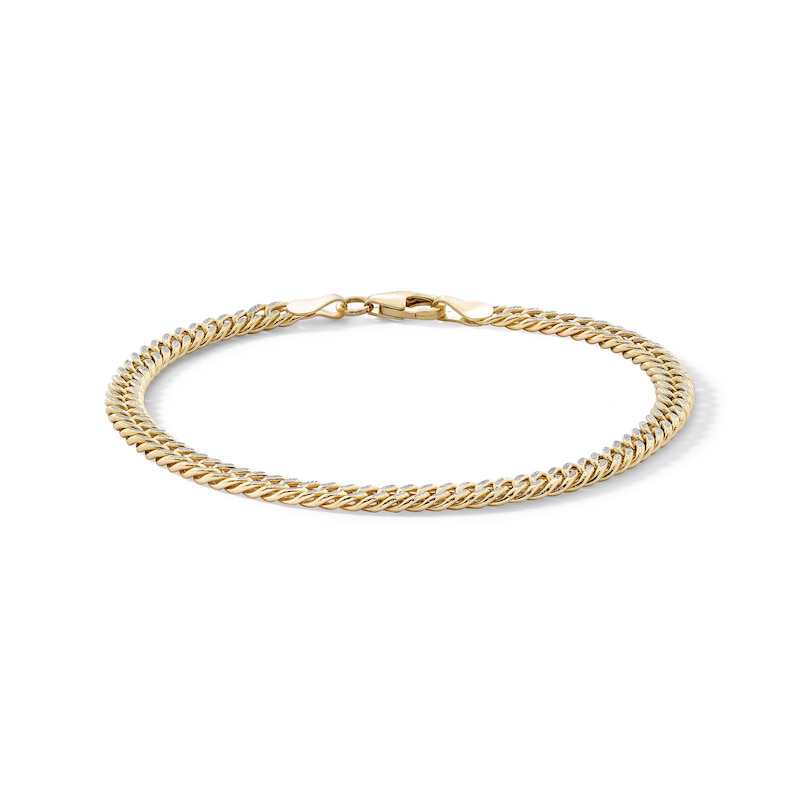 Main Image 1 of 10K Hollow Gold Diamond-Cut Double Curb Chain Bracelet Made in Italy - 7.5&quot;