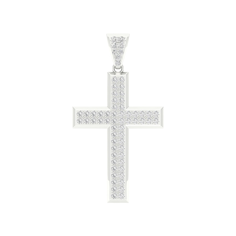 Main Image 1 of 10K White Gold 1 CT. T.W. Lab-Created Diamond Cross Necklace Charm