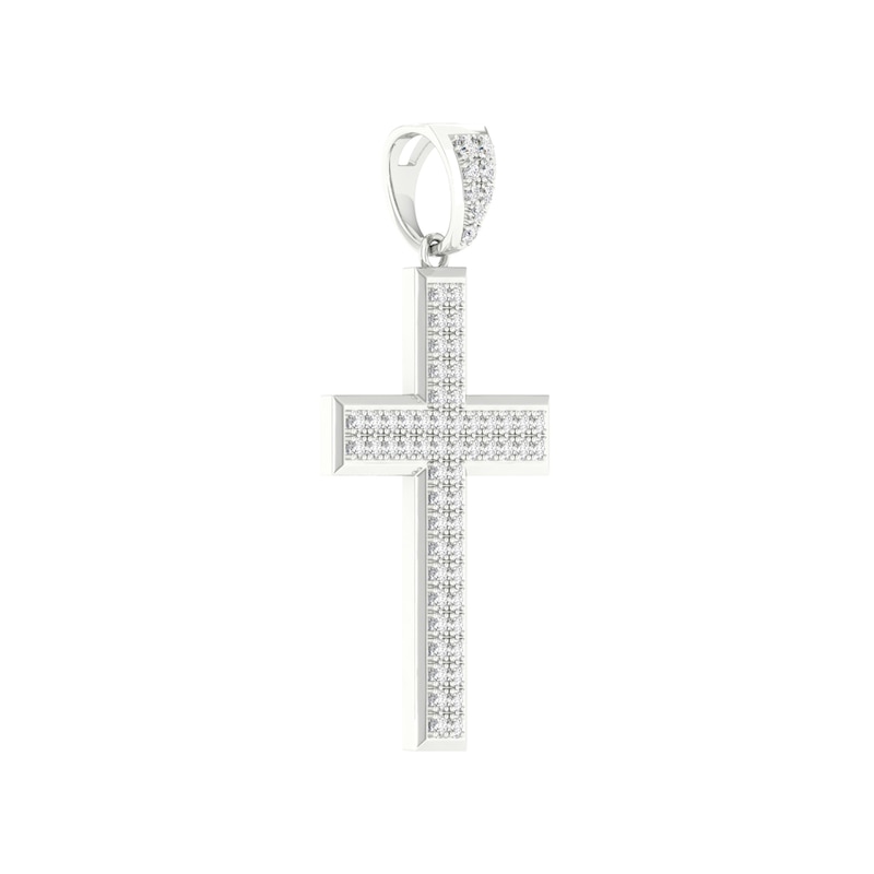 Main Image 2 of 10K White Gold 1 CT. T.W. Lab-Created Diamond Cross Necklace Charm