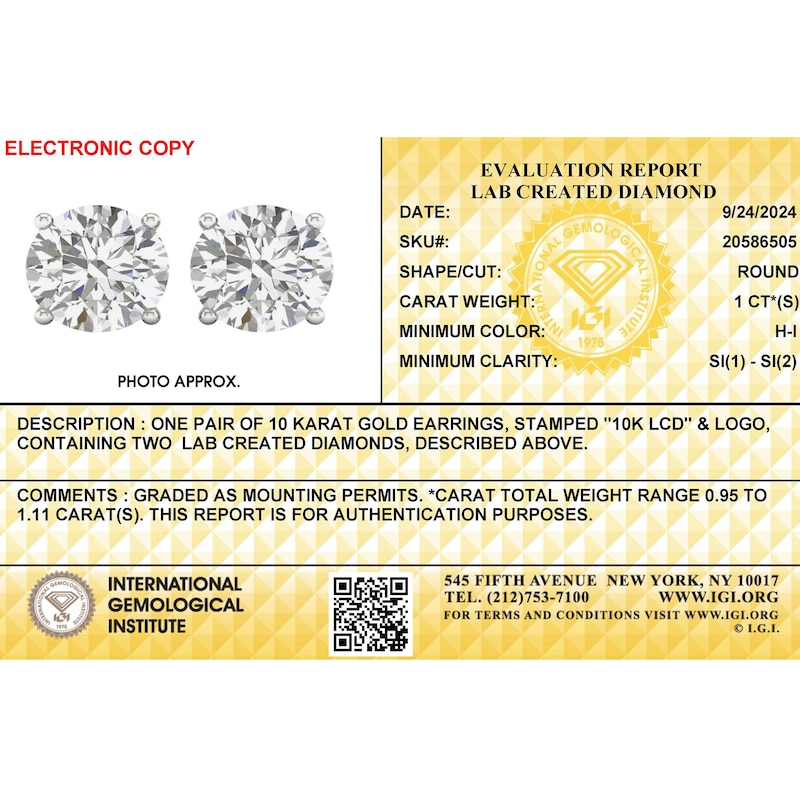 Main Image 2 of 10K White Gold 2 CT. T.W. Lab-Created Diamond Small Round Solitaire Studs