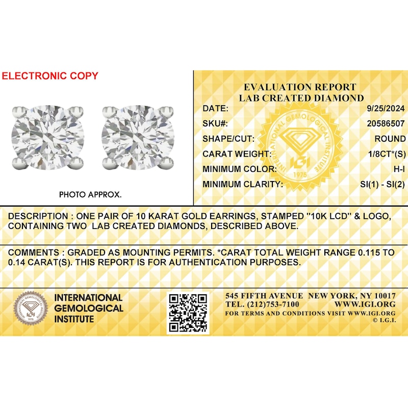 Main Image 2 of 10K Solid White Gold 1/4 CT. T.W. Lab-Created Diamond Studs