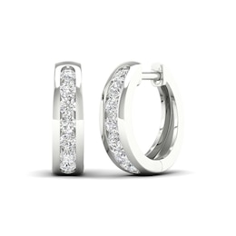 10K White Gold 1/2 CT. T.W. Lab-Created Diamond Channel Set Huggie Hoops