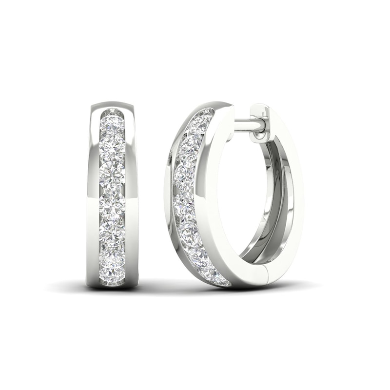 Main Image 1 of 10K White Gold 1/2 CT. T.W. Lab-Created Diamond Channel Set Huggie Hoops