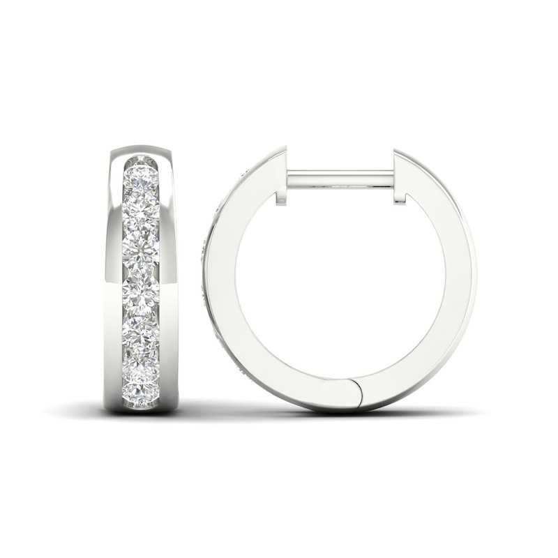 Main Image 2 of 10K White Gold 1/2 CT. T.W. Lab-Created Diamond Channel Set Huggie Hoops