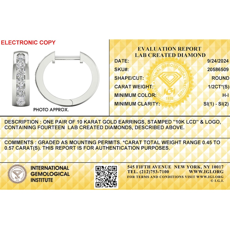 Main Image 3 of 10K White Gold 1/2 CT. T.W. Lab-Created Diamond Channel Set Huggie Hoops