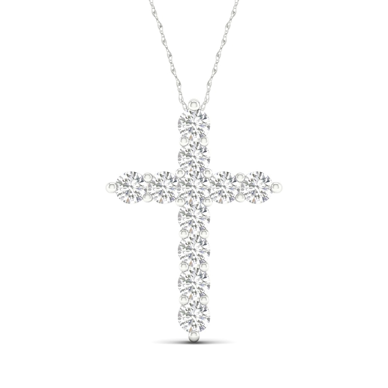 Main Image 1 of 10K White Gold 1 CT. T.W. Lab-Created Diamond Medium Cross Pendant - 16&quot; + 2&quot;