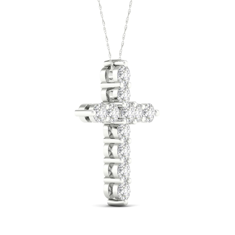 Main Image 2 of 10K White Gold 1 CT. T.W. Lab-Created Diamond Medium Cross Pendant - 16&quot; + 2&quot;