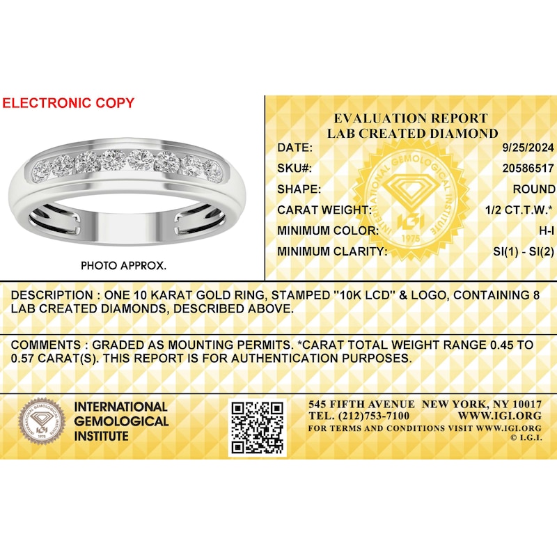 Main Image 3 of 10K White Gold 1/2 CT. T.W. Lab-Created Diamond Eight Stone Ring