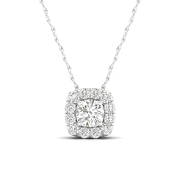 10K White Gold 1/4 CT. T.W. Lab-Created Diamond Halo Cube Necklace - 18&quot;