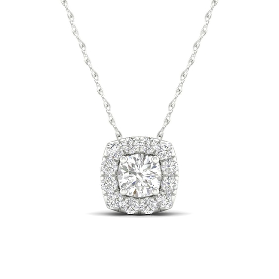 10K White Gold 1/4 CT. T.W. Lab-Created Diamond Halo Cube Necklace - 18"