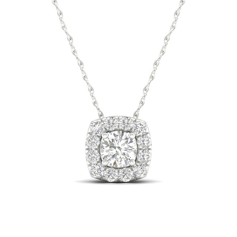 Main Image 1 of 10K White Gold 1/4 CT. T.W. Lab-Created Diamond Halo Cube Necklace - 18&quot;