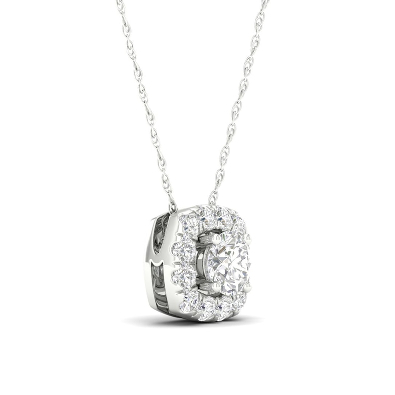 Main Image 2 of 10K White Gold 1/4 CT. T.W. Lab-Created Diamond Halo Cube Necklace - 18&quot;