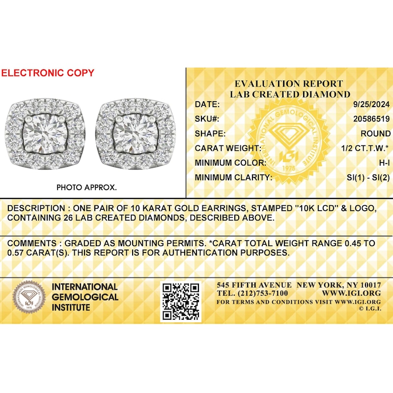 Main Image 2 of 10K Solid White Gold 1/2 CT. T.W. Lab-Created Diamond Small Halo Studs