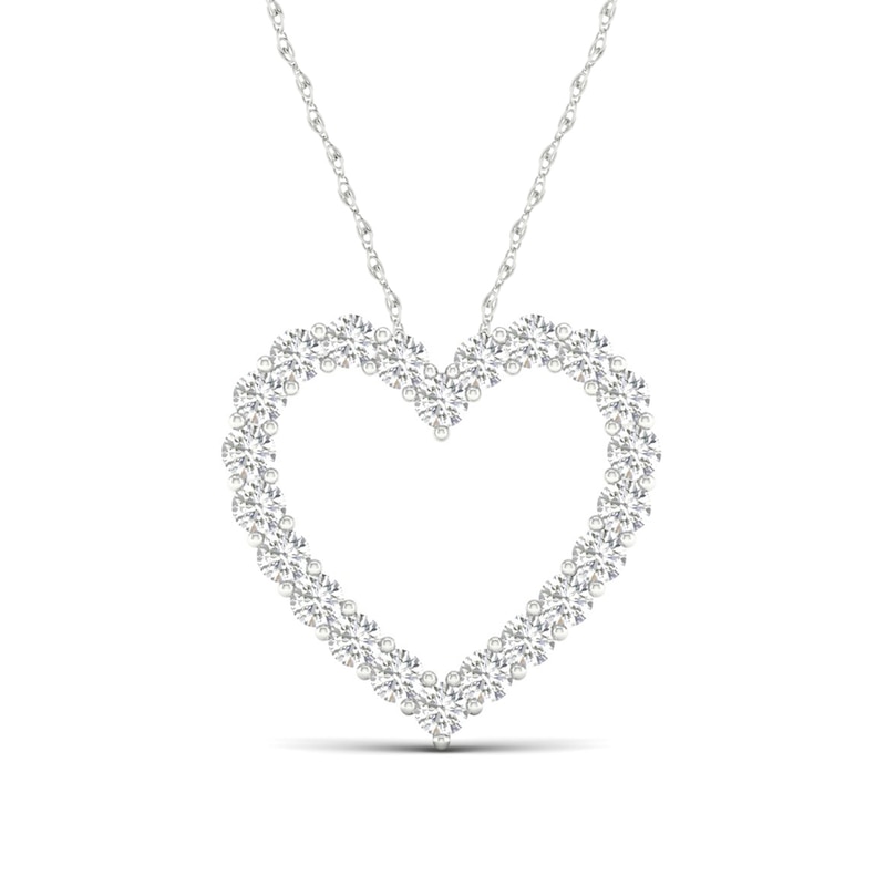 Main Image 1 of ​​​​​​​​​​​​​​10K White Gold 1 CT. T.W. Lab-Created Diamond Heart Outline Necklace - 17.75&quot;