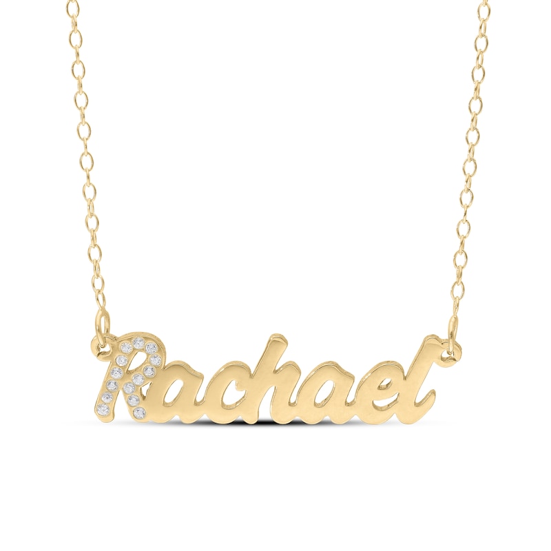 Main Image 1 of 14K Gold Plated Simulated Sapphire Nameplate Rolo Necklace - 18&quot;