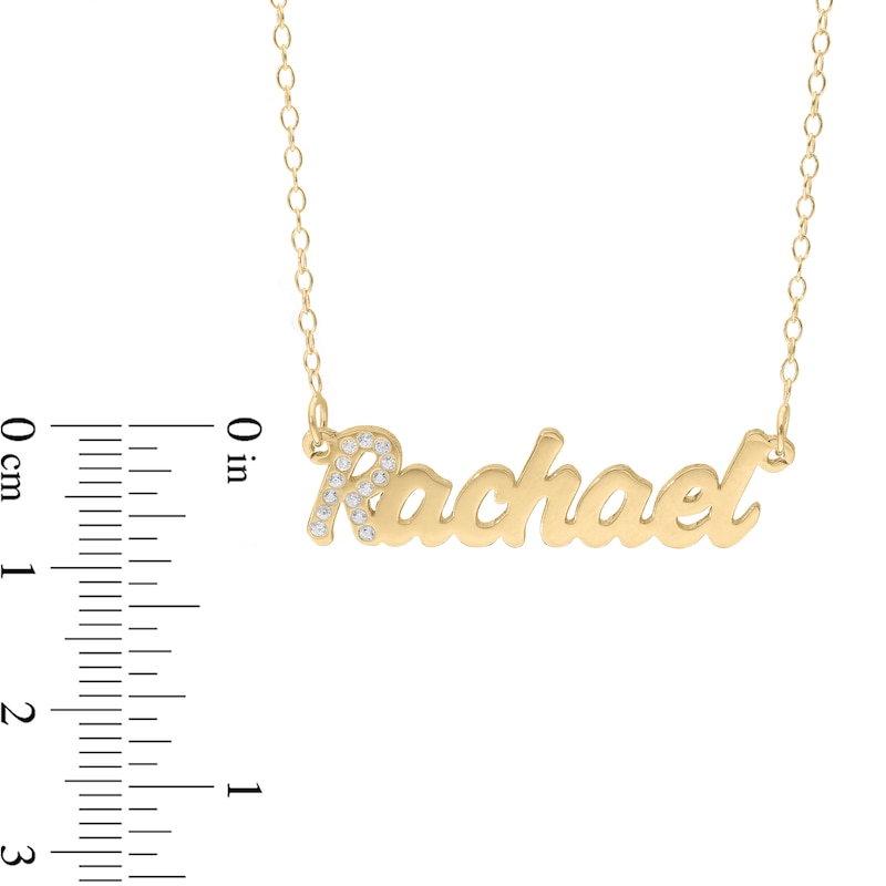 Main Image 2 of 14K Gold Plated Simulated Sapphire Nameplate Rolo Necklace - 18&quot;