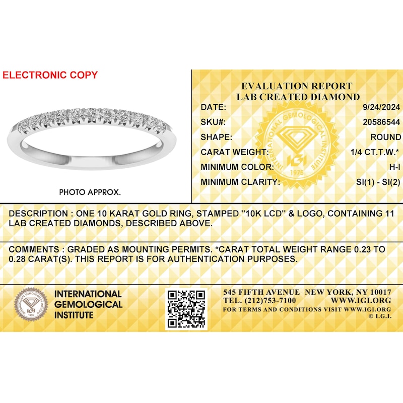 Main Image 3 of 10K Solid White Gold 1/4 CT. T.W. Lab-Created Diamond Anniversary Band