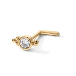 14K Gold CZ Round Bezel L-Shape Nose Stud - 18G 5/16&quot;