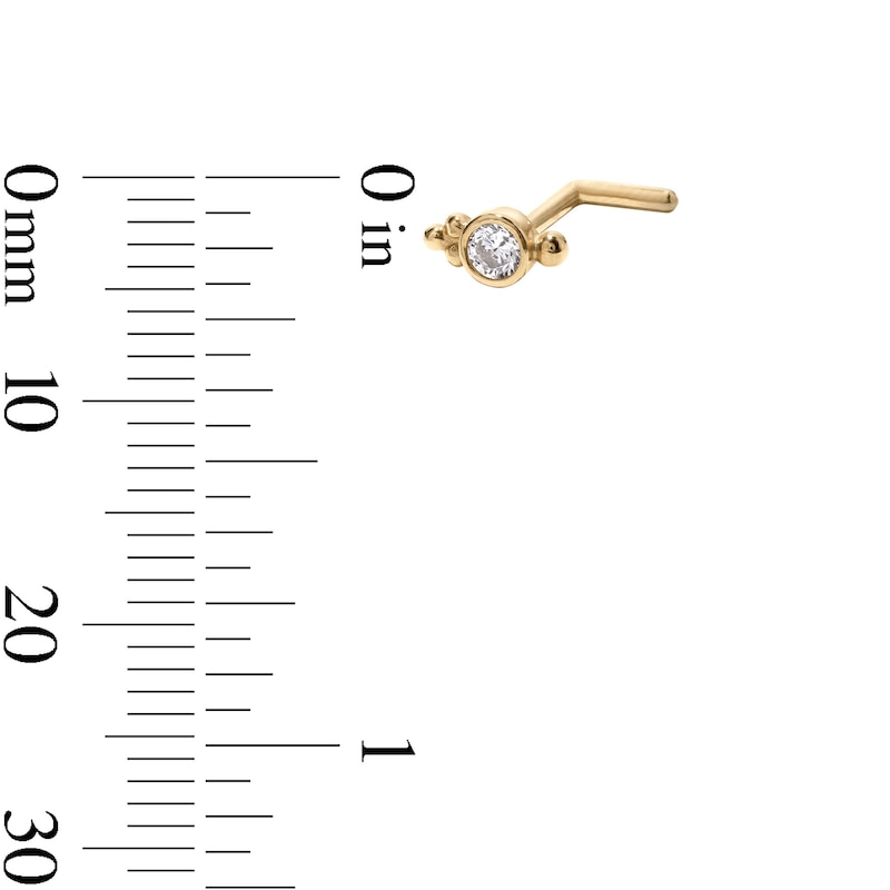 Main Image 2 of 14K Gold CZ Round Bezel L-Shape Nose Stud - 18G 5/16&quot;