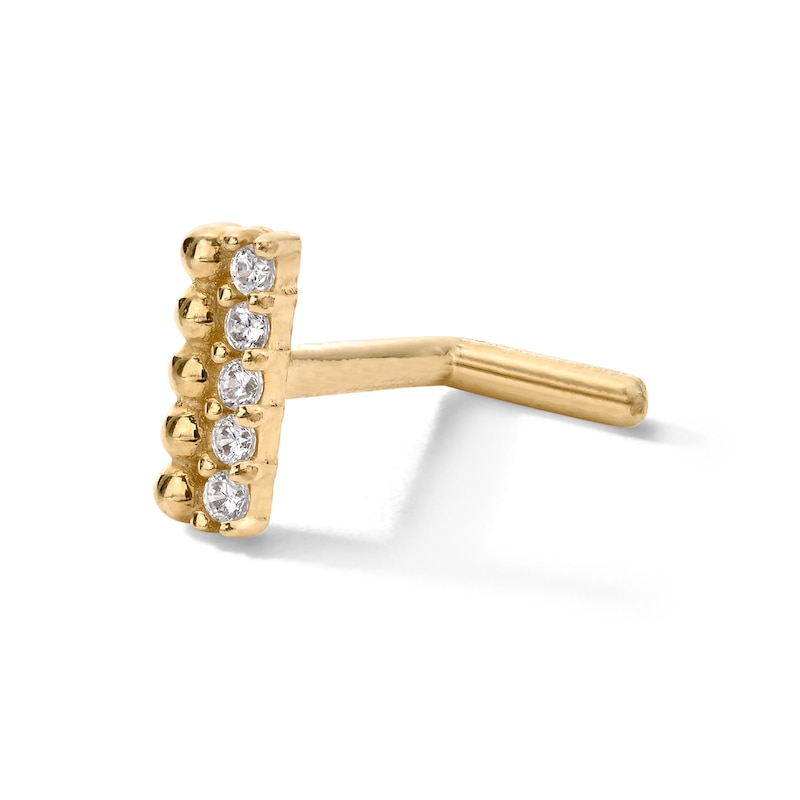 Main Image 1 of ​​​​​​​14K Gold CZ Bar L-Shape Nose Stud - 18G 5/16&quot;