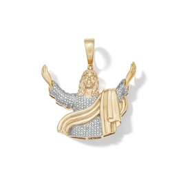 14K Gold Plated 1 CT. T.W. Diamond Open Armed Jesus Necklace Charm