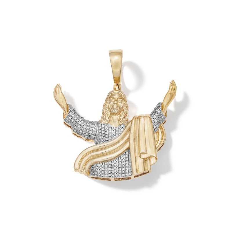 Main Image 1 of 14K Gold Plated 1 CT. T.W. Diamond Open Armed Jesus Necklace Charm