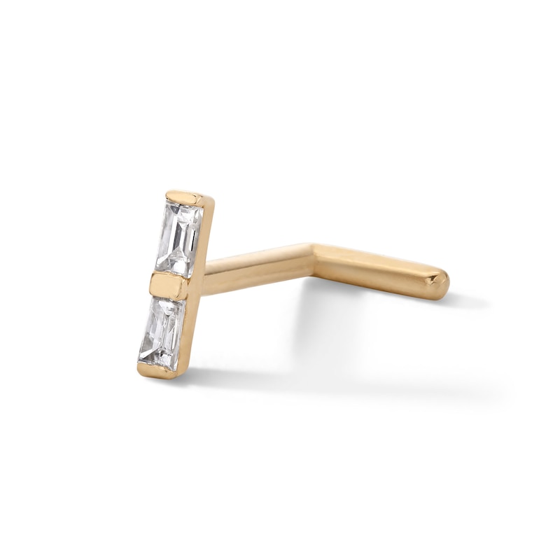 Main Image 1 of ​​​​​​​​​​​​​​14K Gold Diamond Accent Double Baguette L-Shape Nose Stud - 18G 5/16&quot;