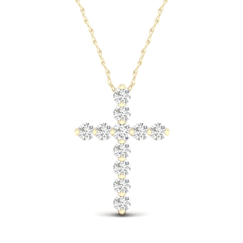 ​​​​​​​14K Gold Plated 1/8 CT. T.W. Lab-Created Diamond Small Cross Pendant - 16" + 2"