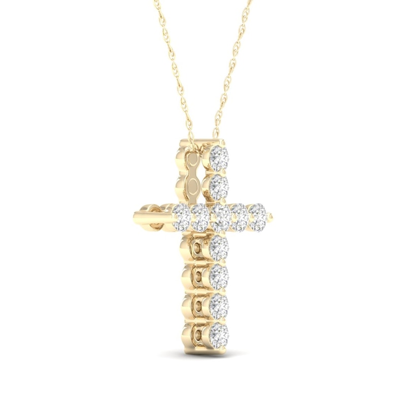 ​​​​​​​14K Gold Plated 1/8 CT. T.W. Lab-Created Diamond Small Cross Pendant - 16" + 2"